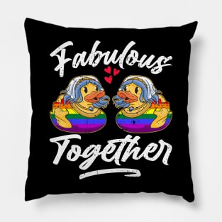 Retro Gay Pride Flag LGBTQ Funny Ducks Gay Bride Wedding Pillow