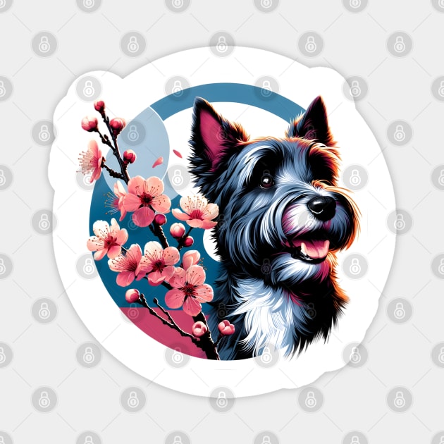 Scottish Terrier Enjoys Spring's Cherry Blossoms Magnet by ArtRUs