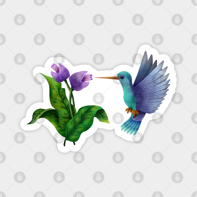 Hummingbird with flowers Magnet by CleanRain3675