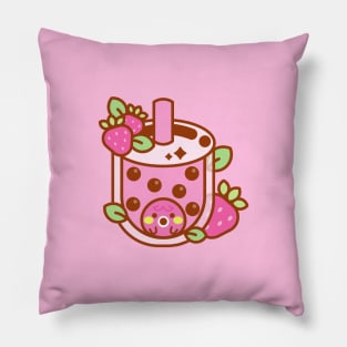 Pink Strawberry Boba Tea Pillow