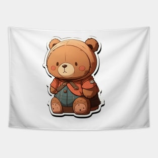 Cute Bear Cartoon Adventurer Adorable Kawaii Animal Tapestry