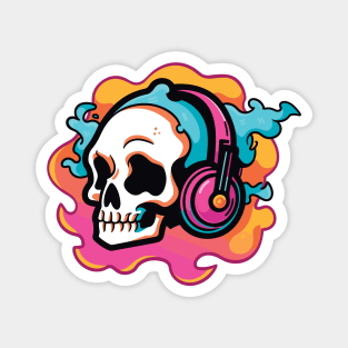 Music in My Bones. Colorful Skull Wearing Headphones. Creepin it real Magnet