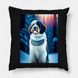 Aussiedoodle In Winter Scene Pillow