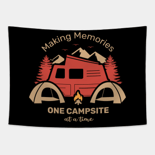 making memories at one campsite, vacation, honeymoon, loveaffair with mountains, camping, outdoor sports Tapestry