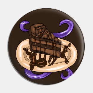 A piece of chocolate cake with chocolate syrup Pin