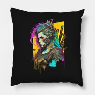 Neon Cyberpunk Viking - V1.17 Pillow