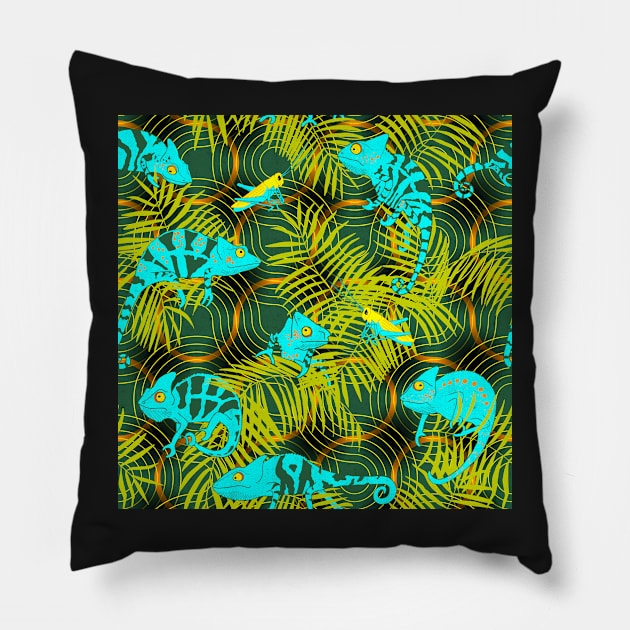 Lost in the woods - Chameleon truchet turquoise Pillow by kobyakov