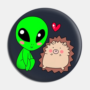 Alien Loves Hedgehog Pin