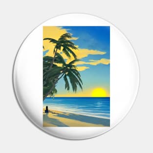 Girl Summer Sunset Palm Tree Beach Ocean Artistic Paradise Pin