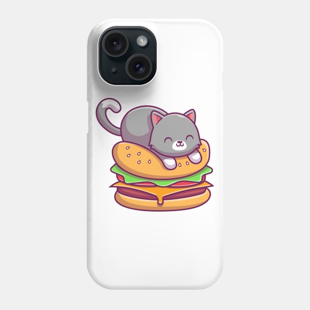Cute Cat Lay On Burger Cartoon Phone Case by Catalyst Labs