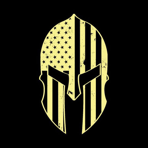 Yellow American USA Flag Spartan Helm - American Spartan Molon Labe Distressed Helmet With American Flag by DazzlingApparel