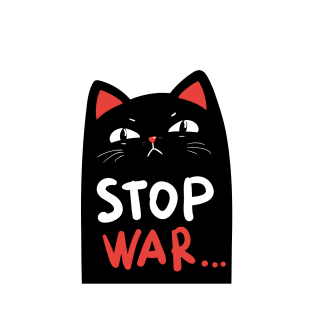 Stop war banner, poster, flyer, card, print design with grumpy black cat T-Shirt