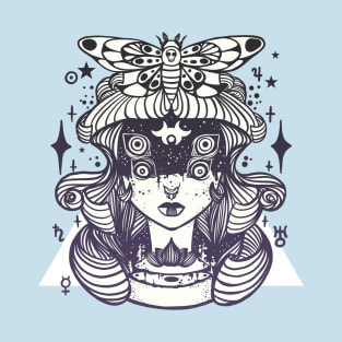 Weird Witch Girl With Quadruple Eyes And Death Head Moth T-Shirt