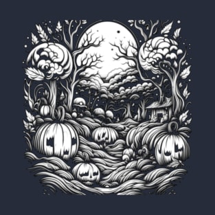 White Night of Pumpkins In The Patch Of Remote Forest Hut T-Shirt