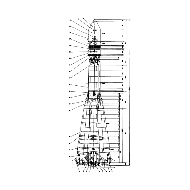 Vostok Rocket Blueprint Black by Auto-Prints