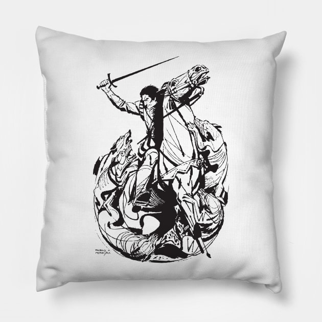 Gaucho Wolf Attack by PPereyra Pillow by Pablo Pereyra Art