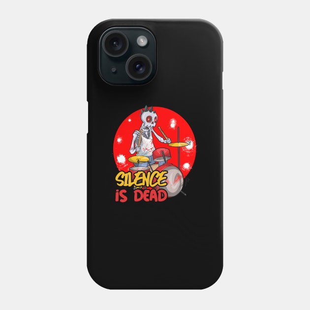 Silence is Dead Drumming Skull Phone Case by Trendy Black Sheep
