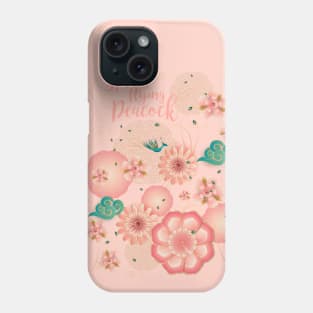 Elegant Floral Ornament, Spring Peach Garden, Decorative Pink Flowers, blossom sakuras pattern, Spring Dream Flying Peacock, Chinese Traditional background Vintage Phone Case