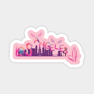 Zoolos LA Dreams: Pink and Purple Watercolor Letter Art with Iconic Landmarks – Exclusive Los Angeles Tee Magnet