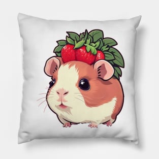 cute guinea pig with strawbeerys on head Pillow