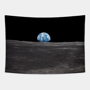 Planet Earth Crescent rises above the Moon horizon Tapestry