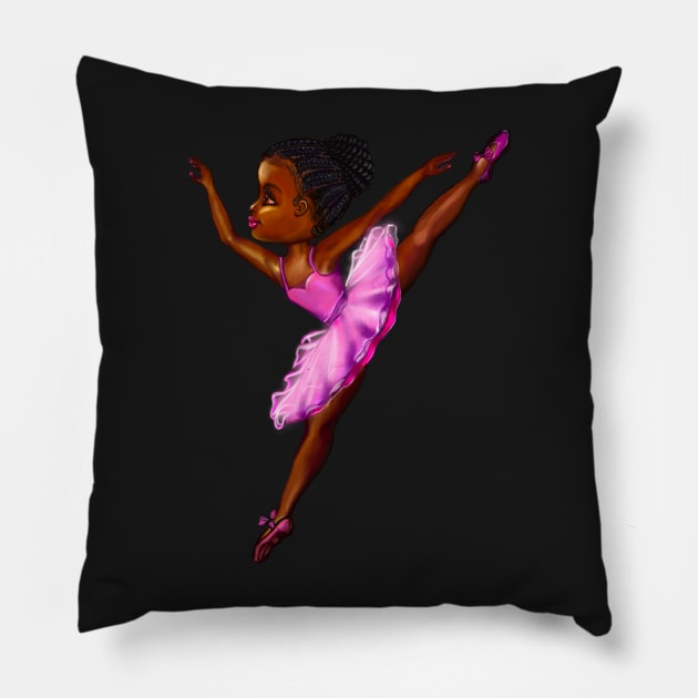 Black ballerina girl with corn rows ! beautiful  black girl with Afro hair and dark brown skin wearing a pink tutu.Hair love ! Pillow by Artonmytee