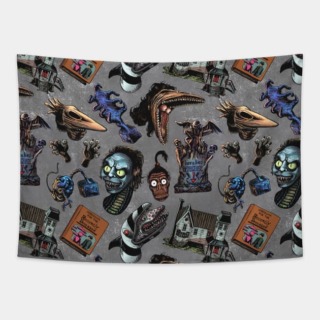 Beetlejuice - Grey Pattern Tapestry by Creepsandbabes