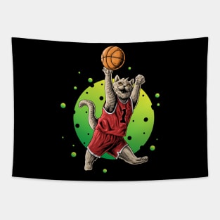 cat playing basketball Tapestry