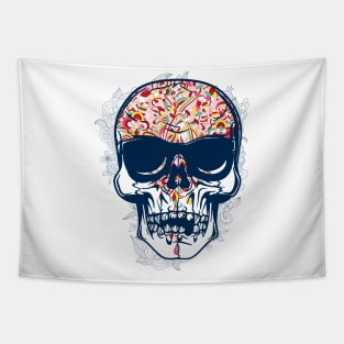 Skull With Floral Pattern Tapestry