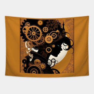 Steampunk Girl silhouette Tapestry