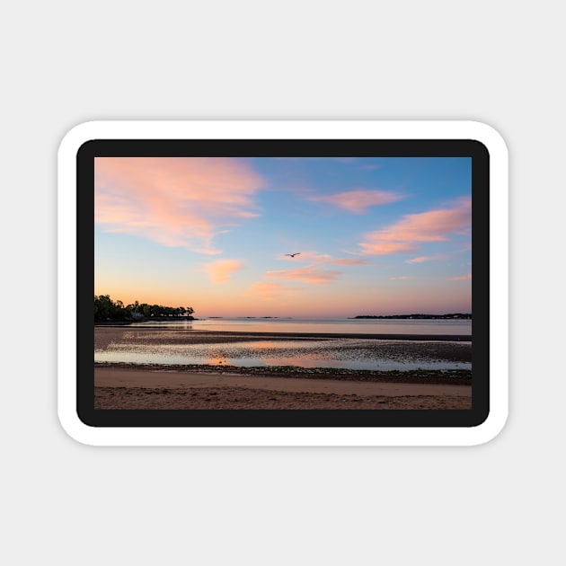 Beverly MA Dane Street Beach Morning Light Red Clouds Magnet by WayneOxfordPh