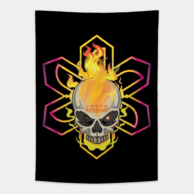 Teethgrinder Flaming Skull Tapestry by Persius Vagg