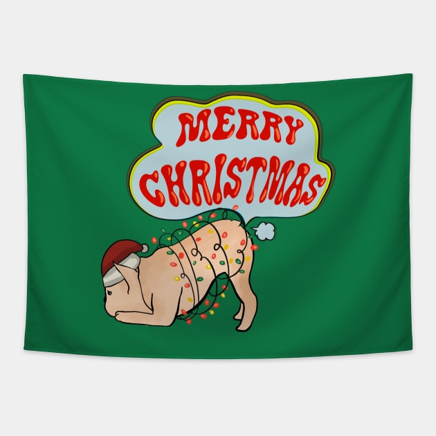 Downward Dog With Christmas Lights Tapestry by i am Cuta