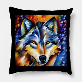 Neo-Impressionistic Wolf Face Pillow