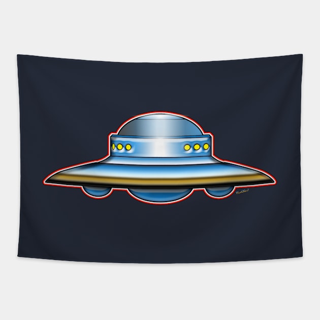 Cosmic Saucer Filled with Alien Dinner-Ware Tapestry by vivachas