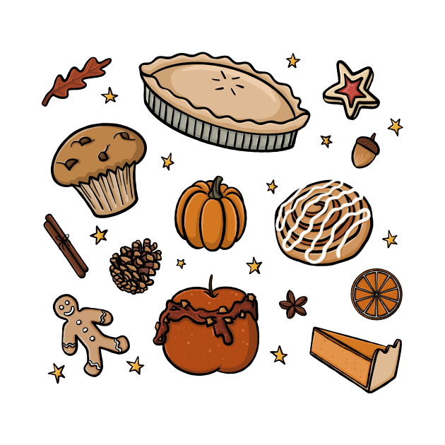 Autumn Baked Goods, Sweet treats, Cosy Snacks Illustration by AlmightyClaire