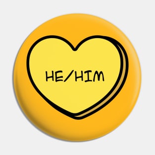 Pronoun He/Him Conversation Heart in Yellow Pin