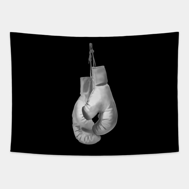 Boxing Gloves black and white boxing sport Tapestry by LittleBean