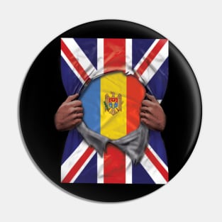 Moldova Flag Great Britain Flag Ripped - Gift for Moldovan From Moldova Pin