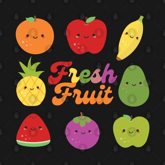 Happy Kawaii Fruit Shirt Cute Apple Banana Orange Watermelon Grape by NearlyNow