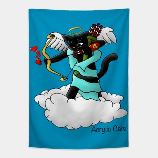 Valentine's Day Coal Black Cupid Cat Tapestry