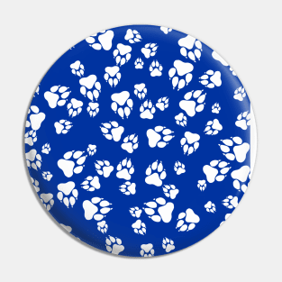Wildcat Paw Prints Pattern White on Blue Digital Design Pin