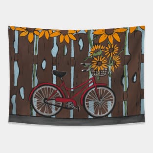 RED Bike With Sunflowers Tapestry