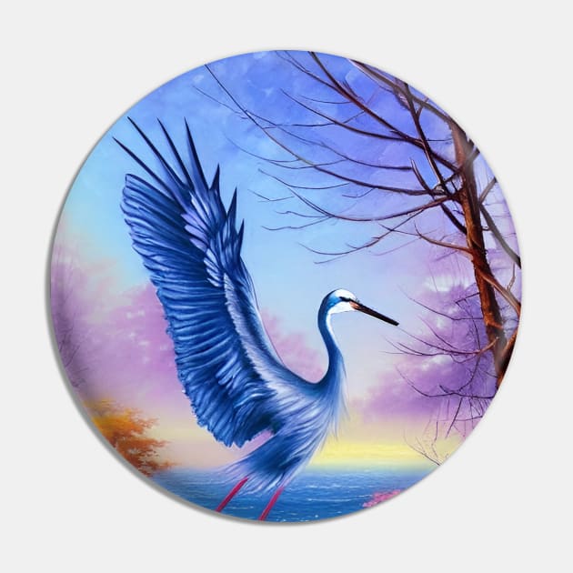 Blue Heron - Crane Pin by ArtistsQuest