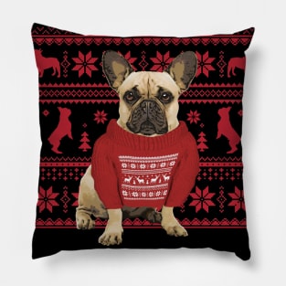 French Bulldog Frenchie and red Christmas sweater Pillow