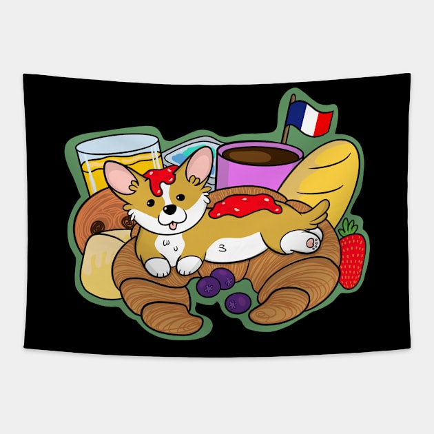 French Breakfast Corgi Tapestry by IhateDumplings