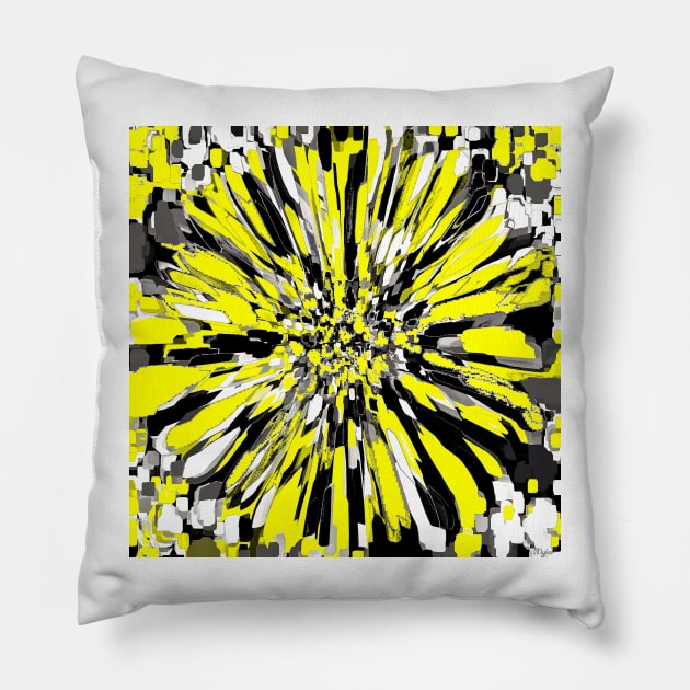 Dahlia Yellow and Black Pillow by Overthetopsm