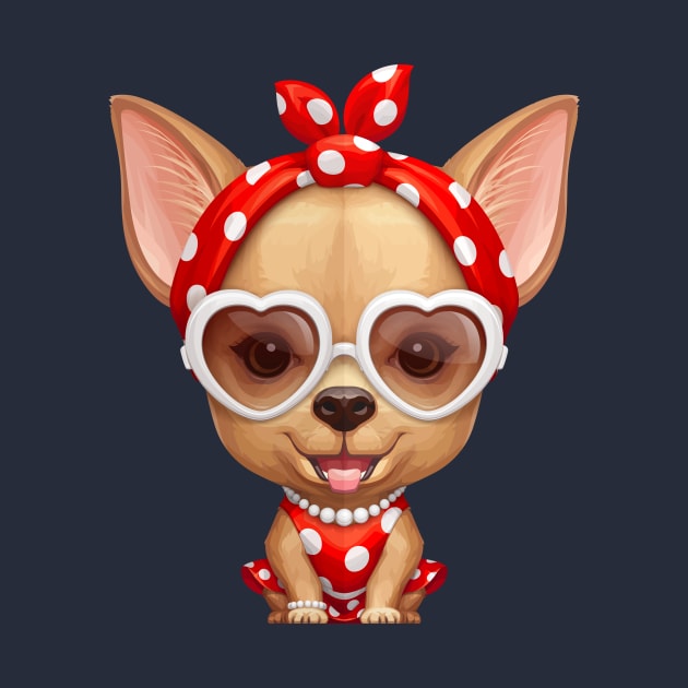 Fawn Smooth Coat Chihuahua Dog Dressed as a Retro Beauty by stonemask