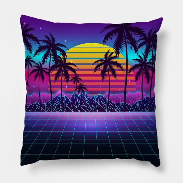 Radiant Sunset Synthwave Pillow by edmproject