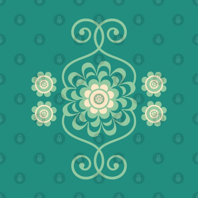 TRELLIS Retro Boho Floral Botanical in Teal and Mint Green - UnBlink Studio by Jackie Tahara by UnBlink Studio by Jackie Tahara